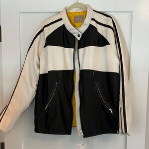 We the Free/Free People XL Black and White Zip-Up Jacket NWT